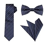Allegra K Herren Krawatte Fliege Einstecktuch Formell Satin Punkte Krawatte Set Marineblau Weiß Rot One size