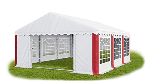 Das Company Partyzelt 5x6m wasserdicht weiß-rot mit Bodenrahmen Zelt 240g/m² PE Plane hochwertig Gartenzelt Summer Floor PE
