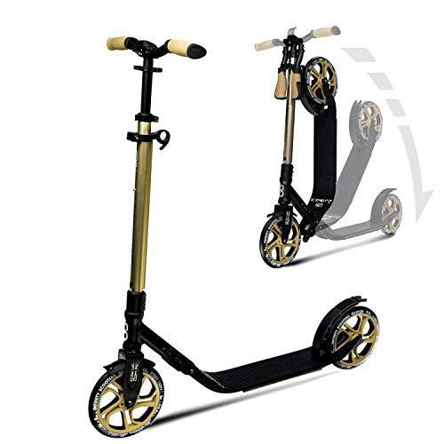 Infinity Scooter Tretroller für Erwachsene und Kinder ab 8 Jahren - Klappbar & Höhenverstellbar Cityroller Kickscooter mit 215mm großen Rädern Big Wheel (gold)
