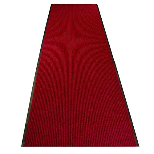 uyoyous Roter Teppichläufer rutschfest 300 x 90 cm Streifenmuster Schmutzfang Teppich Läufer Schmutzfangmatte mit Rutschfester Rücken für Wohnzimmer Schlafzimmer Küche Büro Flur