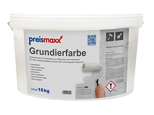 preismaxx Grundierfarbe 16kg, weiß pigmentiert, Grundiermittel und Haftgrund für den Innenbereich