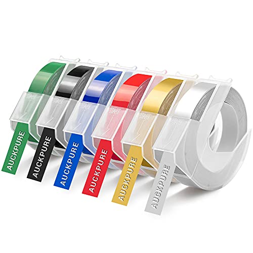 Kompatible Prägeband, Prägegerät Etikettenband für Dymo Omega und Junior Motex, Etikettenprägegerät Selbstklebend, Kunststoff Etikettenprägegerät, 3D Wasserdicht Prägeband (6 Rollen, 9mm x 3 Meter)