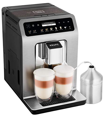 Krups EA894T Kaffevollautomat Evidence Plus | XL OLED-Farbdisplay | Barista Quattro Force Technologie | 16 Kaffee-Variationen | 3 Tee-Variationen | One-Touch-Cappuccino Funktion | Titanium-Metallic