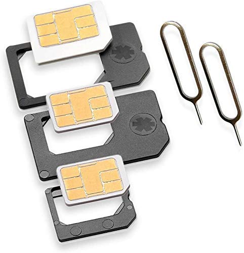 Nano Sim und Micro Sim Adapter KOMPLETT-SET (5er-SET) mit 2x Simnadel Eject Pin, Adapter sind zur Verwendung von NanoSIM und MicroSIM Karten als Micro Sim oder normale Sim Karte für alle Handys im Charmate® Druckverschlussbeutel