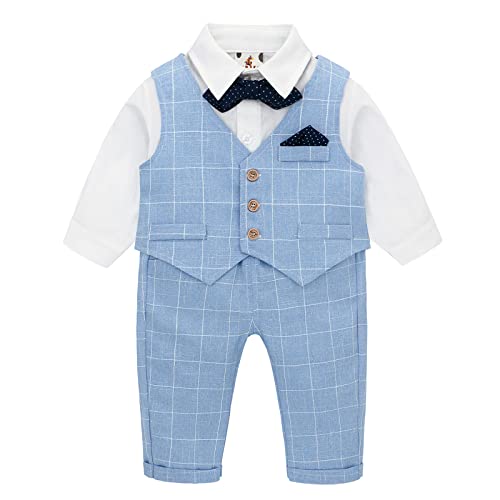 Famuka Baby Jungen Anzüge Sakkos Kinder Smoking Bekleidungsset (Blau 2, 80)