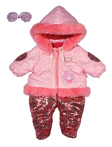 Baby Annabell Deluxe Winter 43cm - Puppenkleidung Puppenoutfit für den Winter, rosa Puppen-Schneeanzug mit Glitzer-Pailletten und Brille 706077 Zapf Creation