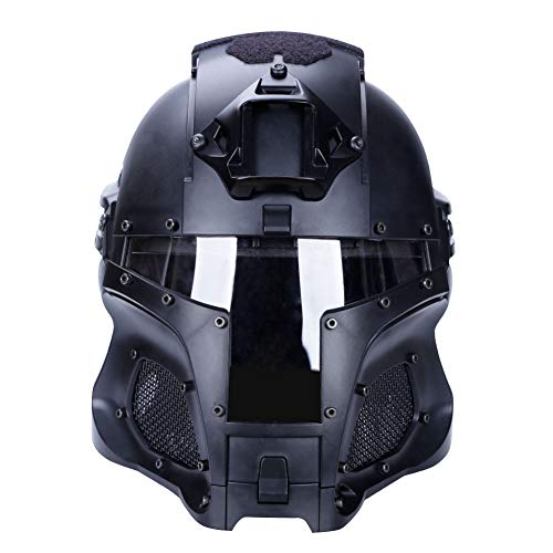 Mittelalterlicher Iron Knight Tactical-Helm, NVG-Militärhelm mit ballistischem Seitengitter, Airsoft Paintball-Vollmaske mit Schutzbrille