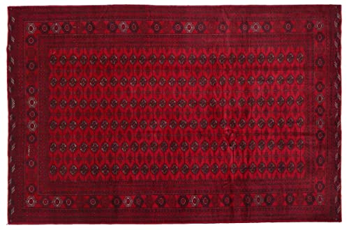 RUG PRINCE Afghan Teppich 200x300 Handgeknüpft Rot Geometrisch Orient Kurzflor Wohnzimmer k