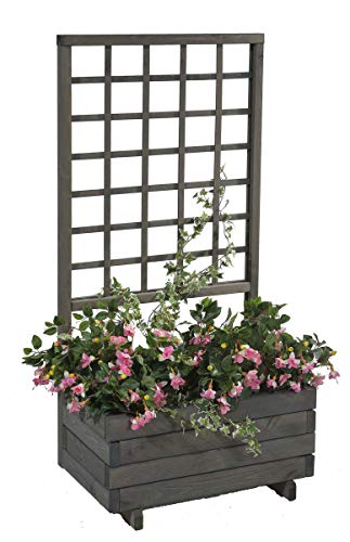 GASPO Blumenkasten mit Rankgitter Hellbrunn | Vintage-grau, aus massivem Holz | L 68 x B 37 x H 140, Pflanzkübel für Balkon und Garten
