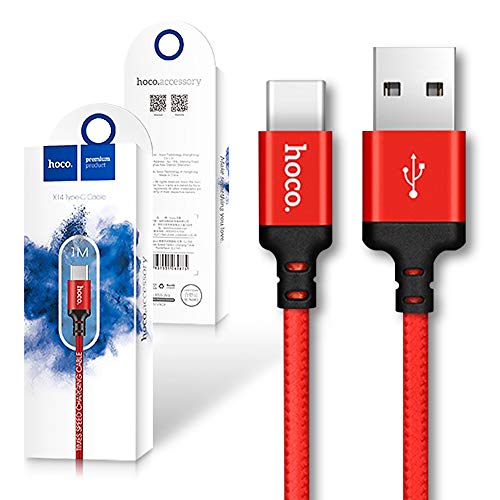Schnell Ladekabel für Sony Xperia XA1 XA2 Ultra Plus L2 L1 Datenkabel USB Type Typ C Nylon Original HOCO 1m Schwarz/Rot, Farbe:Rot