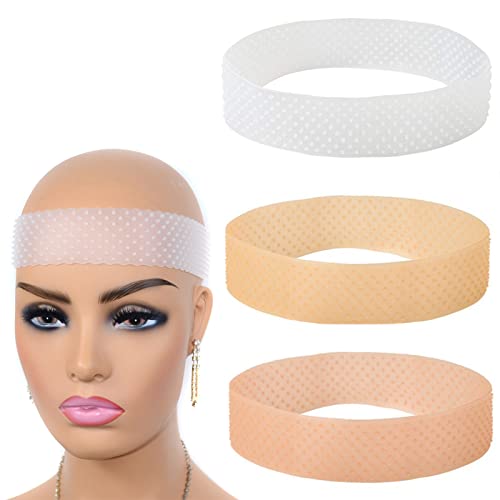 3 Stück Perückengriff, Silikon Schweißfestes Stirnband, Silikon Perückengriff, für Perücken Haarverlängerungen (Weiß, Dunkelbraun, Hellbraun)