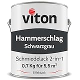 Viton Hammerschlaglack & Eisenglimmer - 0,7 Kg in Schwarzgrau - 2in1 Grundierung & Deckfarbe - Schmiedelack & Effektlack mit Glimmereffekt