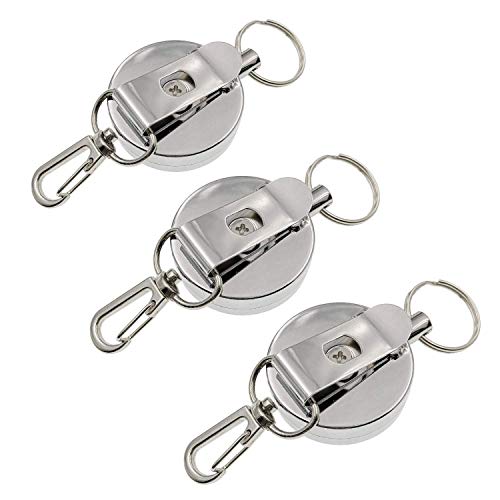 JZK 3 x Retractable Schlüsselanhänger mit Stahl Wire Rope, Heavy Duty Einziehbare Schlüsselkette Schlüsselrolle für Schlüssel, Kartenhalter Ausweis Ausweishalter
