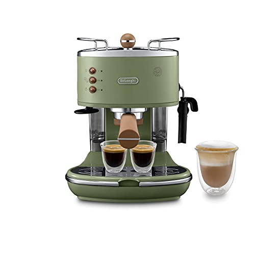 De'Longhi Icona Vintage ECOV 311.GR – Espresso Siebträgermaschine im Retro-Look, Espressomaschine mit manuellem Milchaufschäumer, für Kaffeepulver oder ESE Pads, 1,4 l Wassertank, grün