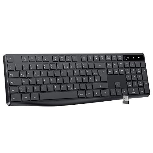 Kabellose Tastatur Ergonomische Tastatur USB, 105 Taste Voller Größe 2,4G Wireless dünn PC Keyboard, Windows/MAC Funk Tastatur Laptop - Schwarz