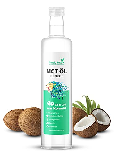 Simply Keto MCT Öl (500ml) - Keto Booster aus 100% Kokosöl - 70% Caprylsäure C8 und 30% Caprinsäure C10 - Vegan & Palmölfrei - Optimal für ketogene Ernährung & Bulletproof Coffee - 500ml