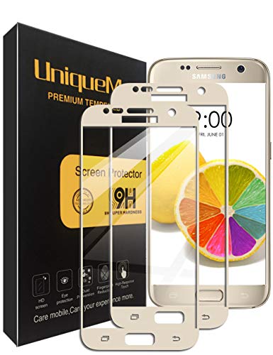 UniqueMe [2 Stück ] schutzfolie Kompatibel mit Samsung Galaxy S7 Full Screen Panzerglas [Einfache Installation] [Anti- Kratzer], [Bläschenfrei], [9H Härte], [HD-Klar