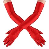 Yoosso 1 Paar Rote Handschuhe Lang, Abendhandschuhe Handschuhe Damen Elegant 1920er Handschuhe für Frauen Mädchen Halloween Weihnachten Karneval Fasching Weiberfastnacht Fest Party Kostüm