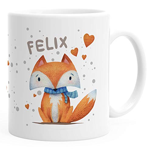 SpecialMe® Namenstasse für Kinder personalisierte Kaffee-Tasse mit Namen Fuchs Motiv weiß Keramik-Tasse