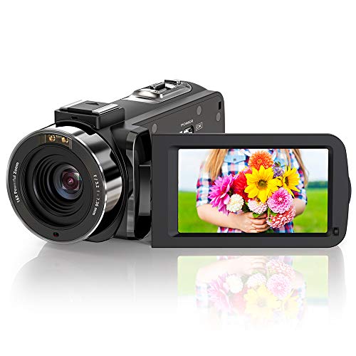 1080P Videokamera, IR Nachtsicht Camcorder 36 Megapixel 16X Digital Zoom 3.0 Zoll LCD 270 Grad drehbarer Bildschirm Vlogging Kamera mit Fernbedienung