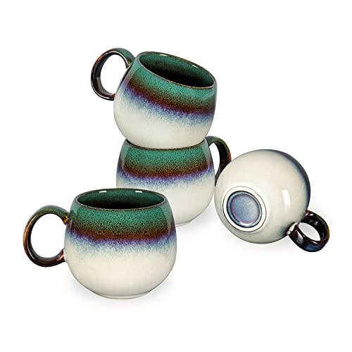 Tassen Set Porzellan, 4-Piece Ceramic Mug Set, Geschirr Tasse Becher für 4 Personen Vintage Grün - Kaffeebecher Set 4er