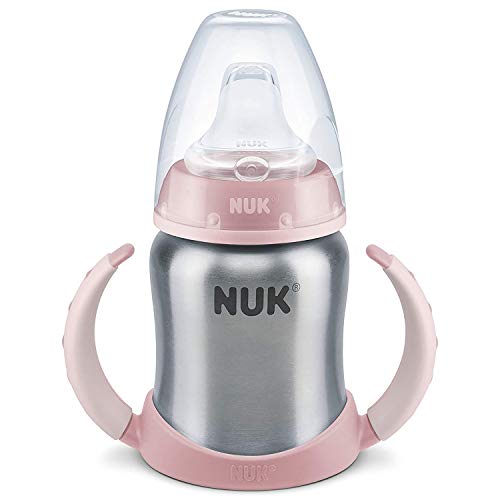 NUK Learner Cup Trinklernbecher, auslaufsicher, hochwertiger Edelstahl, langlebig und hygienisch, 6-18 Monate, Rosa (Girl), 125 ml