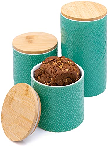Keramik Vorratsdosen mit Deckel in Türkis - Keramikdosen 3er Set - Luftdicht - Modern & Dekorativ - Spülmaschinenfest - für Kaffee Tee Müsli