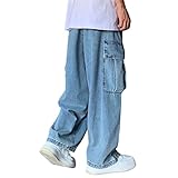 Sawmew Herren Baggy Jeans Hip Hop Jeans Teenager Junge Streetwear Skateboard Y2K Hose Mode Skater Skateboard Hose (Color : Blue, Size : M)