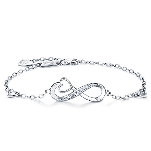 Billie Bijoux Infinity Unendlichkeit Symbol Damen Armband 925 Sterling Silber Zirkonia Armkette Verstellbar Charm Armband (4-Infinity Heart)