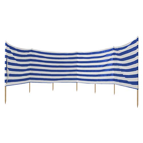 Idena - Windschutz in Blau-Weiß, mit Tragegurt und Fixierungsbändern, für Strand, Camping und Garten