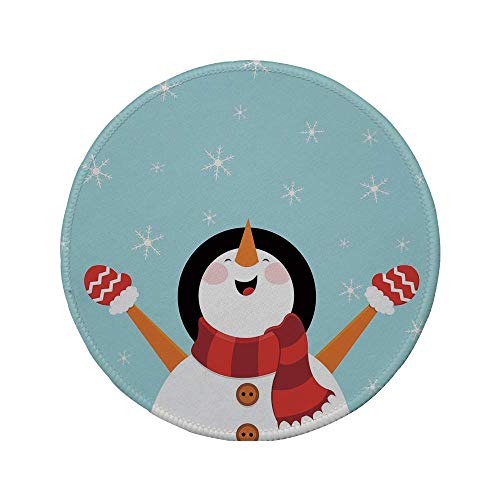 Rutschfreies Gummi-rundes Mauspad Weihnachten fröhlich lächelnder Schneemann mit verzierten Schneeflocken die freudige grafische Zeichen dekorieren mehrfarbig 7.9'x7.9'x3MM