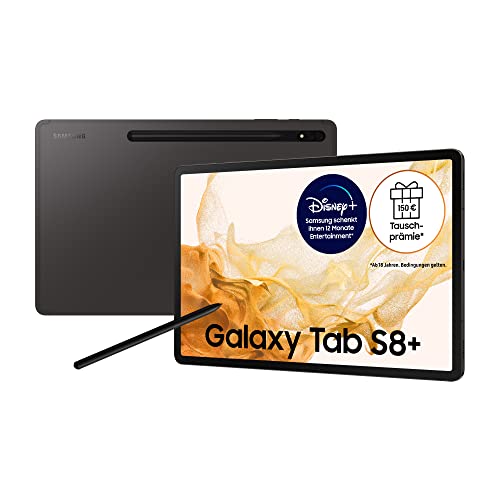 Samsung Galaxy Tab S8+, 12,4 Zoll, 128 GB interner Speicher, 8 GB RAM, Wi-Fi, Android Tablet inklusive S Pen, Graphite, inkl. 36 Monate Herstellergarantie [Exklusiv bei Amazon]