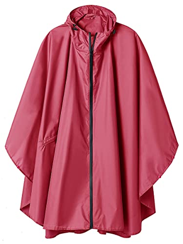 Regen Poncho Jacke Mantel für Erwachsene mit Kapuze wasserdicht mit Reißverschluss im Freien, Rosa