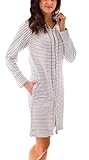 Aquarti Damen Bademantel Morgenmantel mit Reißverschluss Streifen Kurz Baumwolle, Farbe: Streifenmuster Weiß, Größe: M