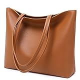MEEGIRL Damen Henkeltaschen, Einfache Handtaschen PU Leder Tote Shopper Bag für Arbeit, Schule, Einkauf mit Reißverschluss und Innentasche (Braun)