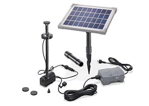 Solar Teichpumpe 5 Watt Solarmodul 160 l/h Förderleistung mit Akku und LED Beleuchtung 50 cm Förderhöhe esotec pro Komplettset Gartenteich, 101920
