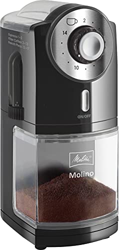 Melitta 1019-02 Kaffeemühle Molino, elektrisch, Scheibenmahlwerk, schwarz , 1 Stück (1er Pack)