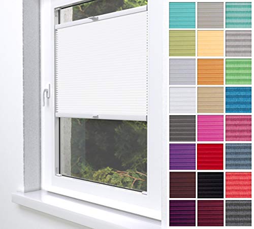Home-Vision® Premium Plissee Faltrollo ohne Bohren zum Kleben Innenrahmen Blickdicht Sonnenschutz Jalousie für Fenster & Tür (Weiß, B70 x H120cm)