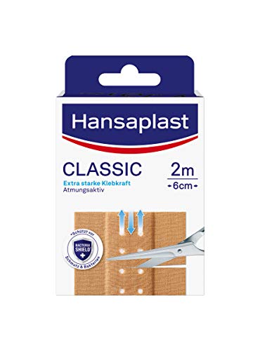 Hansaplast Classic Pflaster (2 m x 6 cm), zuschneidbare Wundpflaster mit extra starker Klebkraft & Bacteria Shield, flexibles und atmungsaktives Verbandsmaterial