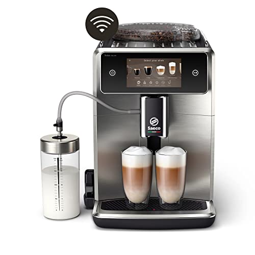 Saeco Xelsis Deluxe Kaffeevollautomat – WLAN-Konnektivität, 22 Kaffeespezialitäten, Intuitives 5'-Touchdisplay, 8 Benutzerprofile, Keramikmahlwerk, Schwarz (SM8785/00)