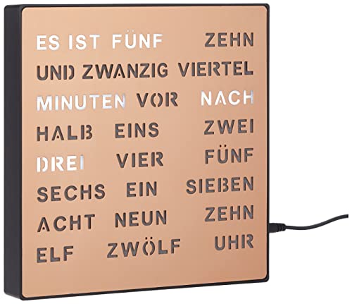 Bada Bing Edle LED Wortuhr Uhr Deutsche Wort Anzeige mit USB Kabel Metall Kupfer Bronze Design Wanduhr zum Aufhängen oder Aufstellen Tischuhr modern Büro Schreibtisch Deko Industriell hochwertig