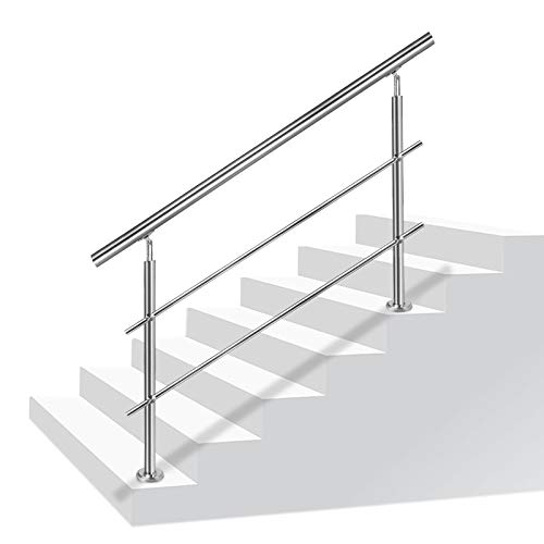 LZQ Edelstahl-Handlauf Geländer für Treppen Brüstung Balkon mit/ohne Querstreben (100cm, 2 Querstreben)