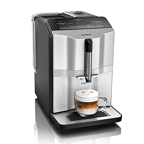 Siemens Kaffeevollautomat EQ.300 TI353501DE, für viele Kaffeespezialitäten, Milchaufschäumer, Keramikmahlwerk, OneTouch-Funktion, Heißwasserfunktion, Antikalk, automatische Reinigung, 1300 W, silber