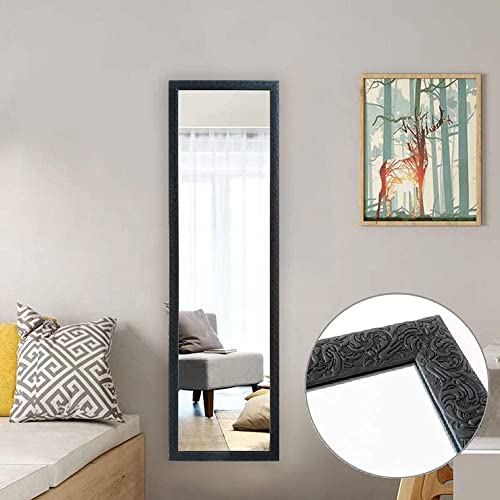 AUFHELLEN Großer Spiegel 127x35.5cm Wandspiegel im Barock-Stil mit Gemustert Schwarz Rahmen HD Ganzkörperspiegel mit Haken und Rückwand für Tür, Wohn-, Schlaf- und Ankleidezimmer (Schwarz)