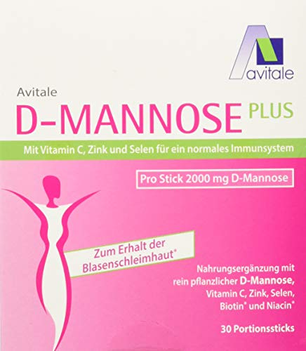 Avitale D-Mannose Plus 2000 mg Stick mit Niacin und Biotin zur Förderung der Blasenschleimhaut, 30 Stück