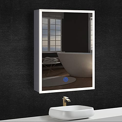 DICTAC spiegelschrank Bad mit LED Beleuchtung und Steckdose 72x13.5x50cm Metall spiegelschrank mit ablage,badschrank mit Spiegel,3 Farbtemperatur dimmbare,Berührung Sensorschalter,badspiegel,Weiß