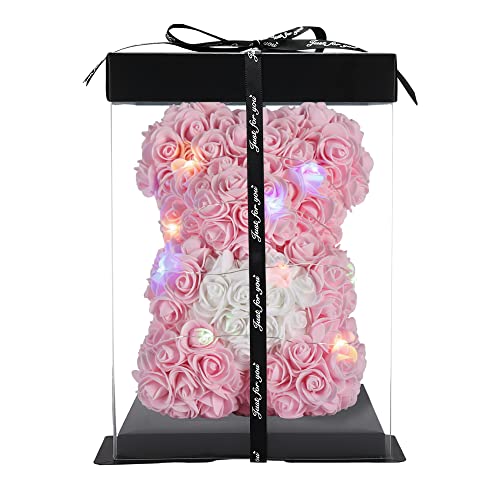 Rosenbär – Rosen-Teddybär 10 Zoll Teddy-Blumenbär – über 250 Dutzend künstliche Blumen – einzigartige Geschenke für Valentinstag, Jubiläum und Brautduschen mit durchsichtiger Geschenkbox (light pink)
