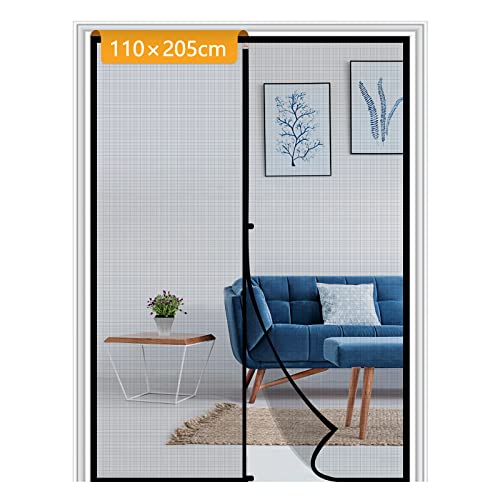 Mückenschutz Tür, Yotache 110x205cm Schwarz Fliegengittertür mit Magnetischem Türen Balkontür Schlafzimmer Bildschirmtür ohne Bohren Schwarz