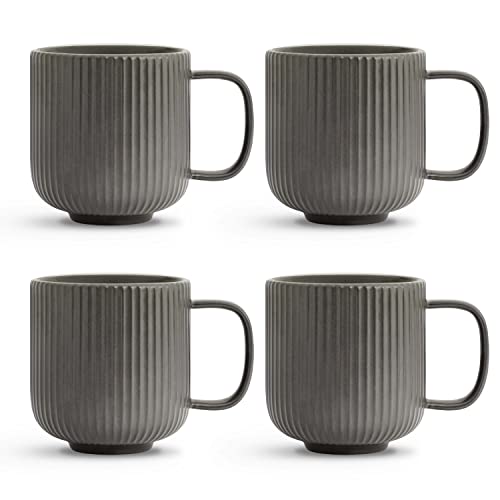 KØZY LIVING Keramik Tasse 4 Stk - 300 ml Tassen-Set mit Henkel aus in skandinavischem, nordic Design - perfekt für Kaffee oder Tee - Anthrazit