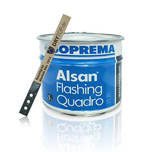 ALSAN Flashing Quadro | 5,0 kg/Gebinde | einkomponentiger Flüssigkunststoff zur sicheren Abdichtung und Herstellung von Details und Anschlüssen im Flachdach (5 kg/Eimer | Farbe: basaltgrau RAL 7012)